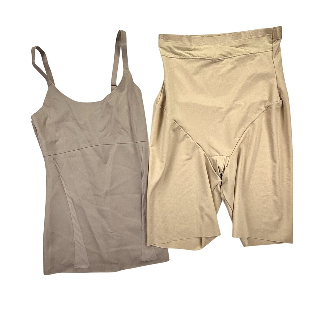 LOT of 2 Maidenform High Waist Thigh Slimmer Cami Shapewear L Pink Tan